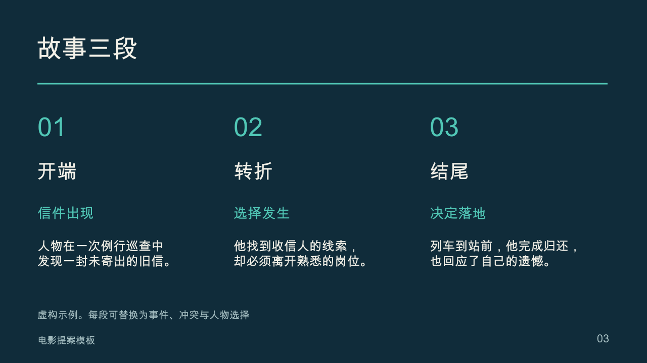 深蓝叙事提案内容页，展示原创文字与几何布局。